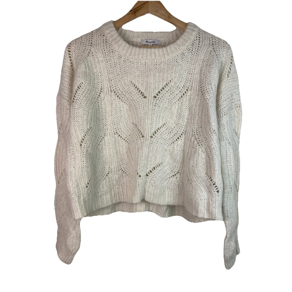 Madewell Women's M Soft Cream Open Knit Cropped Pullover Sweater